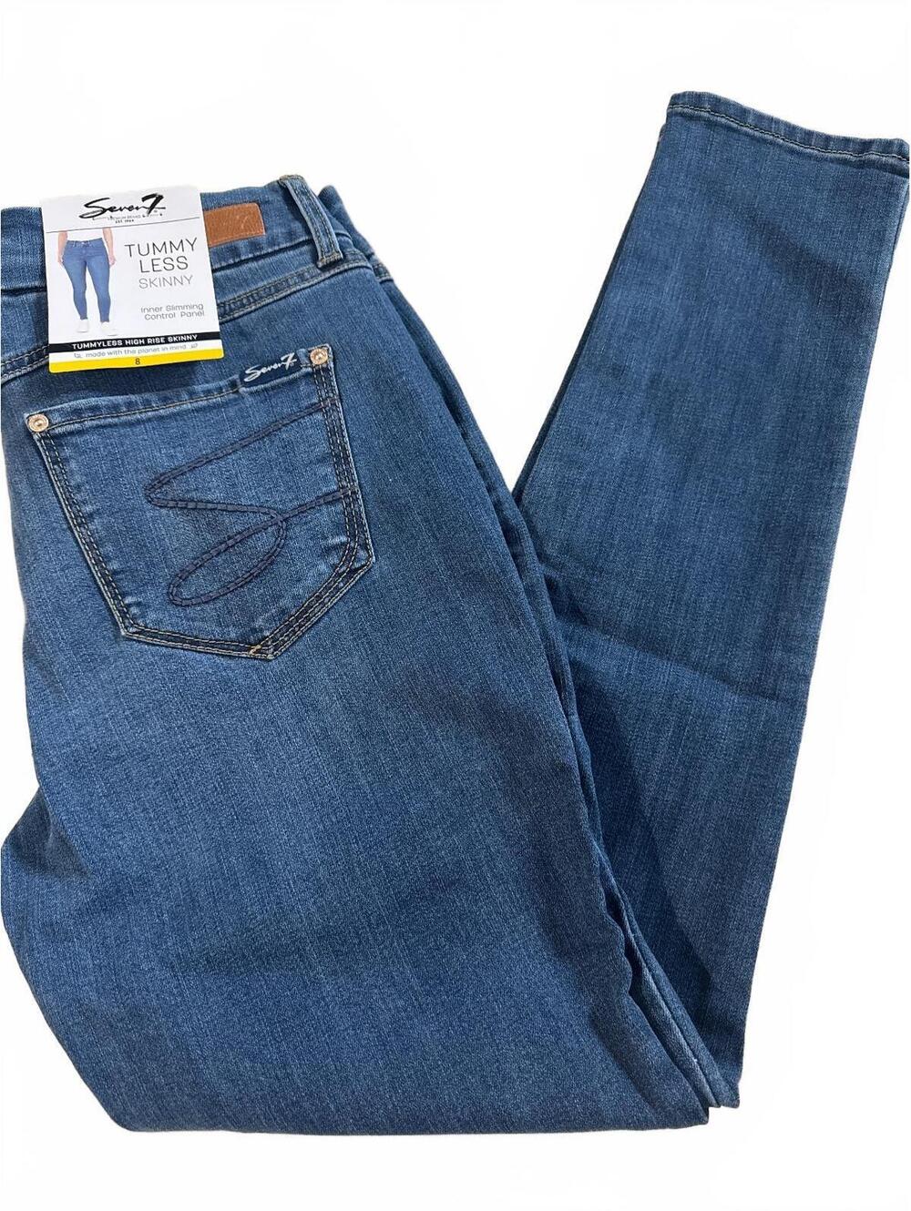 Seven7 Women's Tummy Less Skinny Jeans High Rise Size 8 Blue Denim